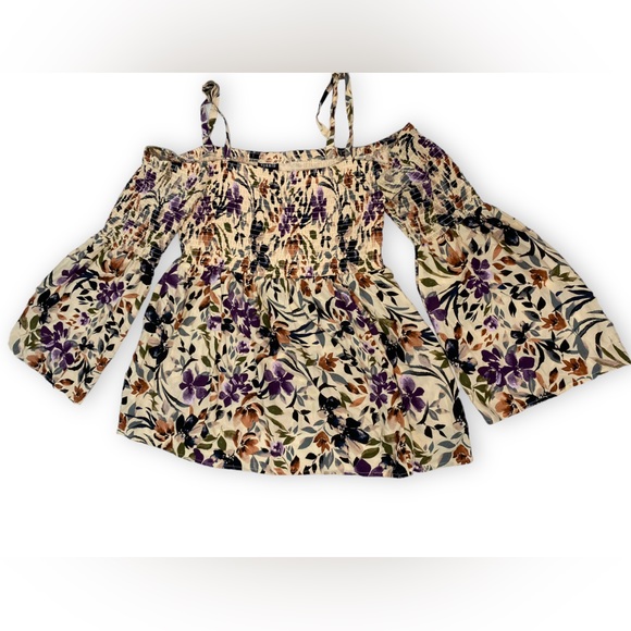 Torrid Challis Floral Taupe Cold Shoulder Blouse Size 00 (10 or M-L) - Picture 3 of 15